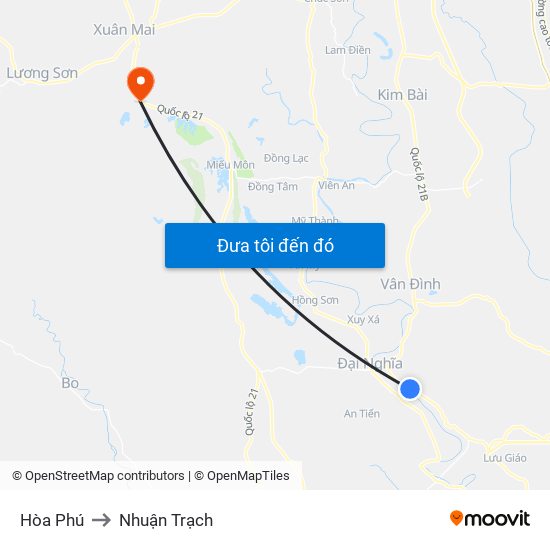 Hòa Phú to Nhuận Trạch map