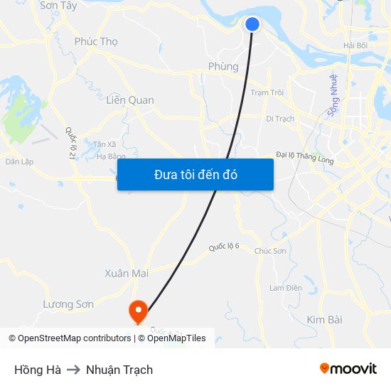 Hồng Hà to Nhuận Trạch map