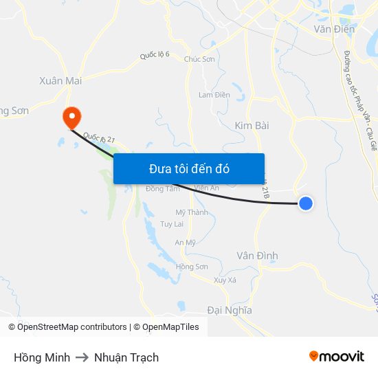 Hồng Minh to Nhuận Trạch map