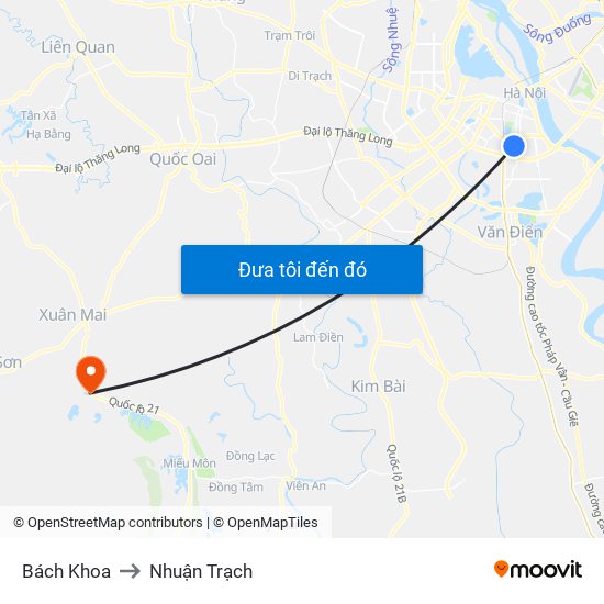 Bách Khoa to Nhuận Trạch map