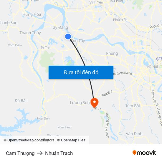 Cam Thượng to Nhuận Trạch map