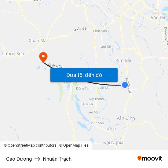 Cao Dương to Nhuận Trạch map
