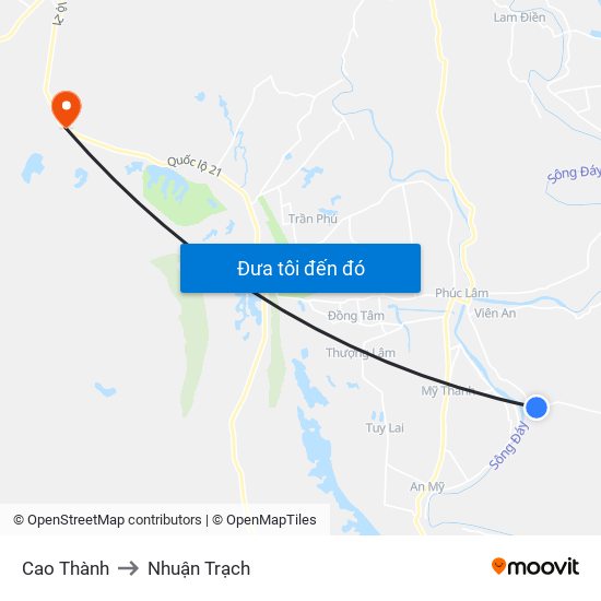 Cao Thành to Nhuận Trạch map