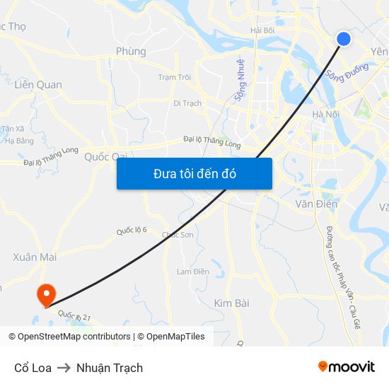 Cổ Loa to Nhuận Trạch map