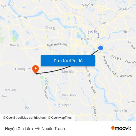 Huyện Gia Lâm to Nhuận Trạch map