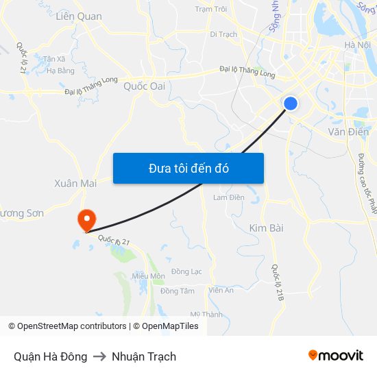 Quận Hà Đông to Nhuận Trạch map