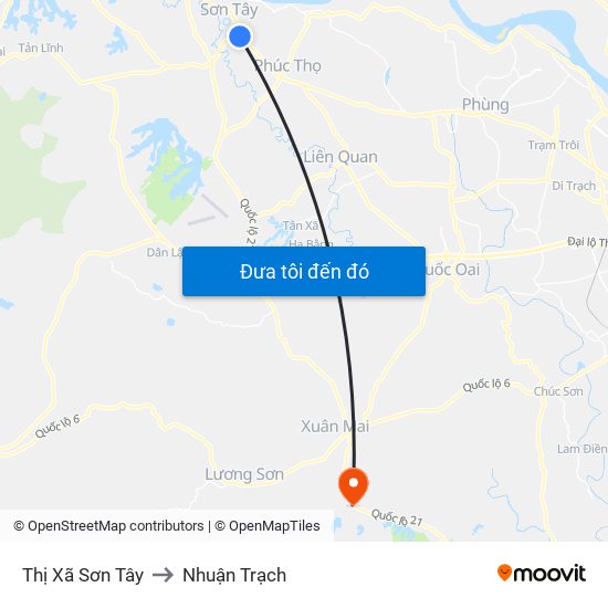 Thị Xã Sơn Tây to Nhuận Trạch map