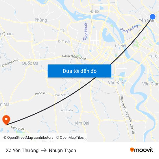 Xã Yên Thường to Nhuận Trạch map