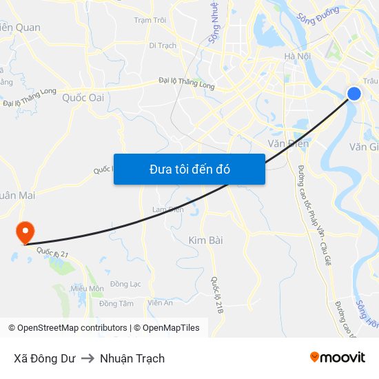 Xã Đông Dư to Nhuận Trạch map