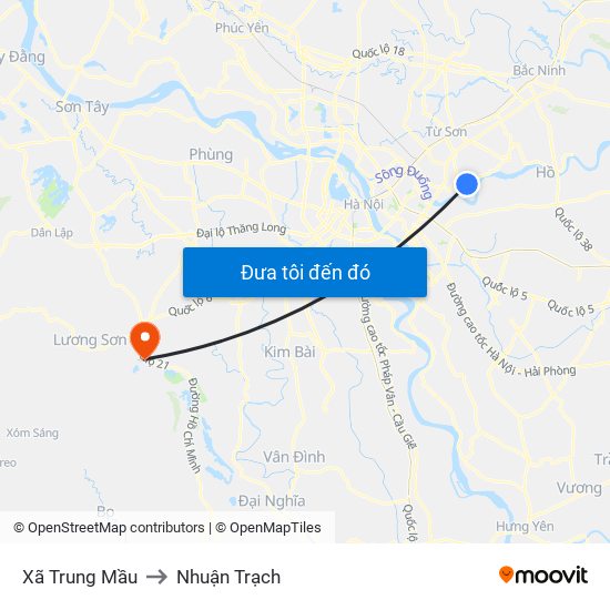 Xã Trung Mầu to Nhuận Trạch map