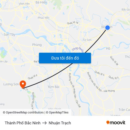 Thành Phố Bắc Ninh to Nhuận Trạch map