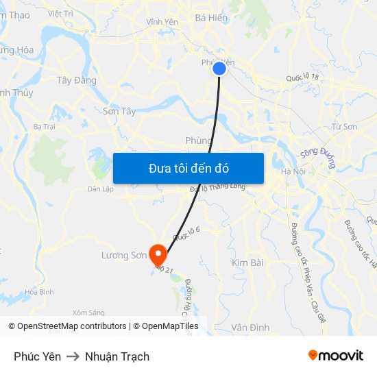 Phúc Yên to Nhuận Trạch map