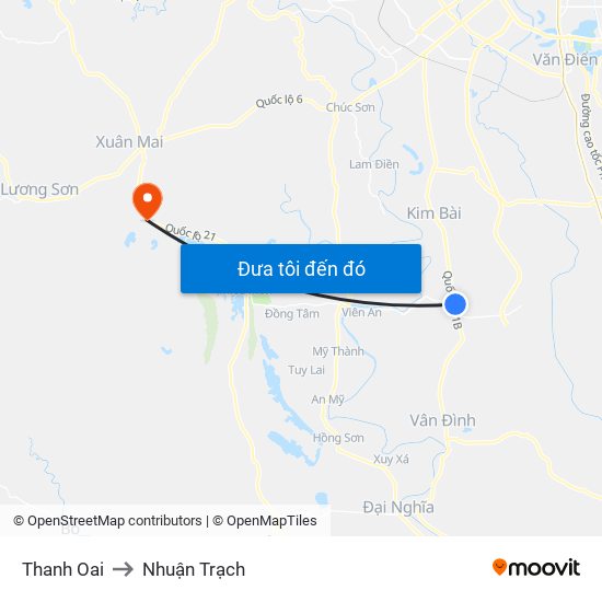 Thanh Oai to Nhuận Trạch map