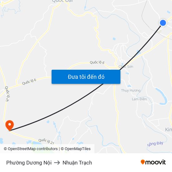 Phường Dương Nội to Nhuận Trạch map