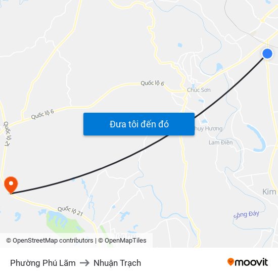 Phường Phú Lãm to Nhuận Trạch map