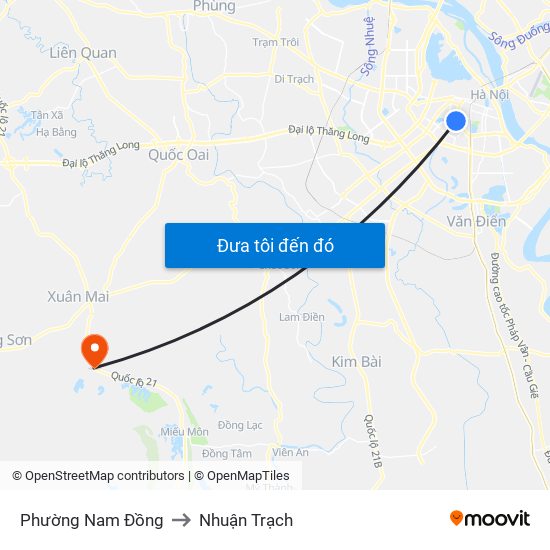 Phường Nam Đồng to Nhuận Trạch map