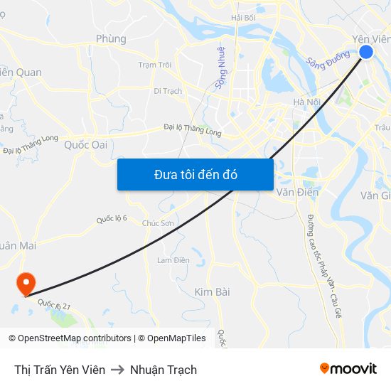 Thị Trấn Yên Viên to Nhuận Trạch map