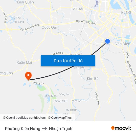 Phường Kiến Hưng to Nhuận Trạch map