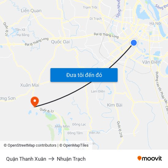 Quận Thanh Xuân to Nhuận Trạch map