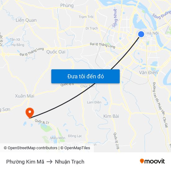 Phường Kim Mã to Nhuận Trạch map