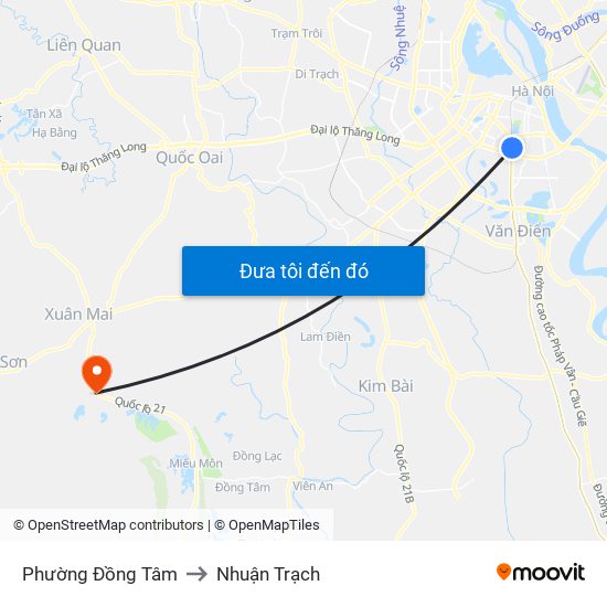Phường Đồng Tâm to Nhuận Trạch map