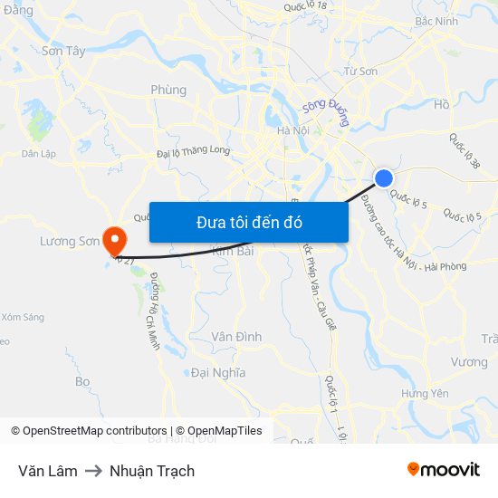 Văn Lâm to Nhuận Trạch map