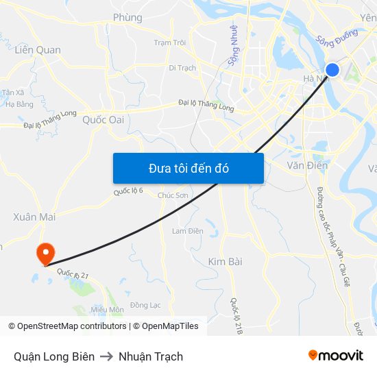 Quận Long Biên to Nhuận Trạch map