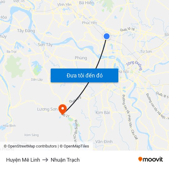 Huyện Mê Linh to Nhuận Trạch map