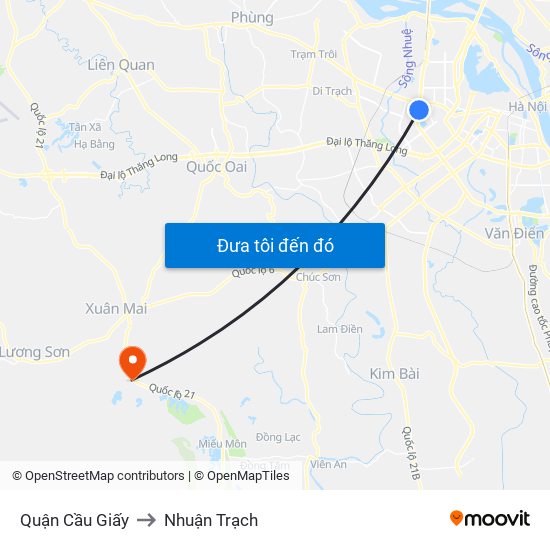 Quận Cầu Giấy to Nhuận Trạch map