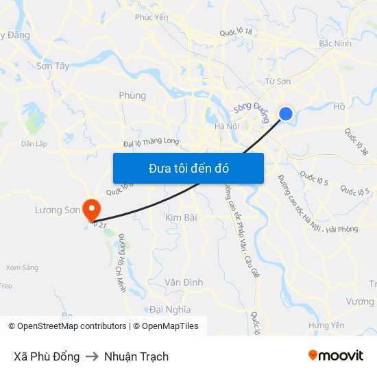 Xã Phù Đổng to Nhuận Trạch map