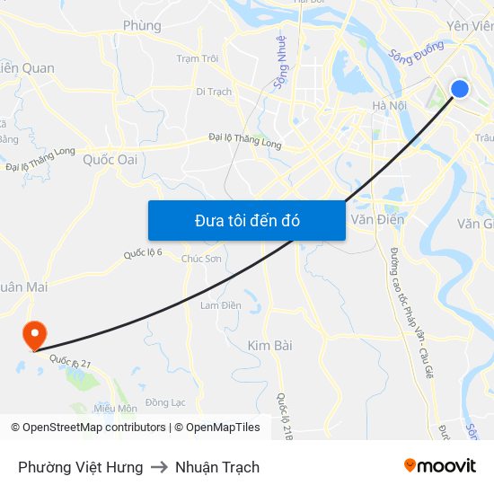 Phường Việt Hưng to Nhuận Trạch map