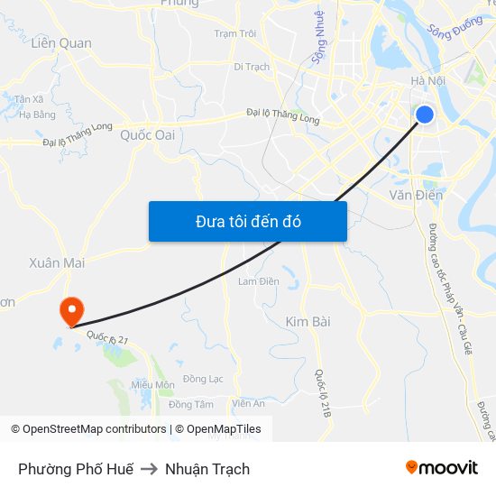 Phường Phố Huế to Nhuận Trạch map