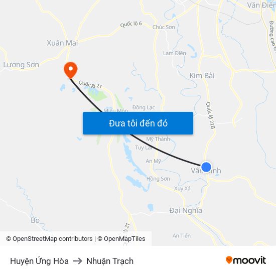 Huyện Ứng Hòa to Nhuận Trạch map