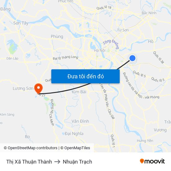 Thị Xã Thuận Thành to Nhuận Trạch map