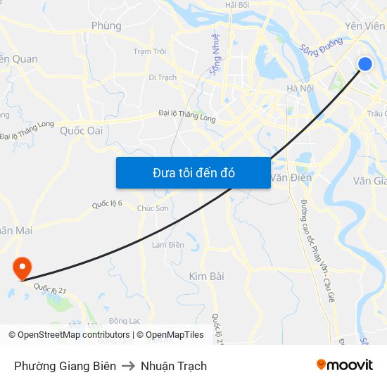 Phường Giang Biên to Nhuận Trạch map