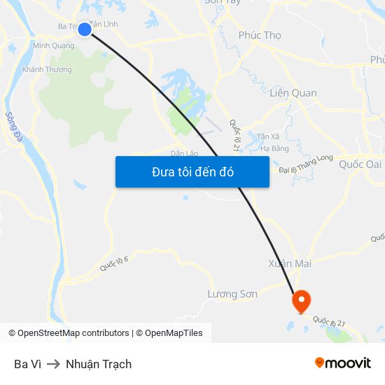 Ba Vì to Nhuận Trạch map