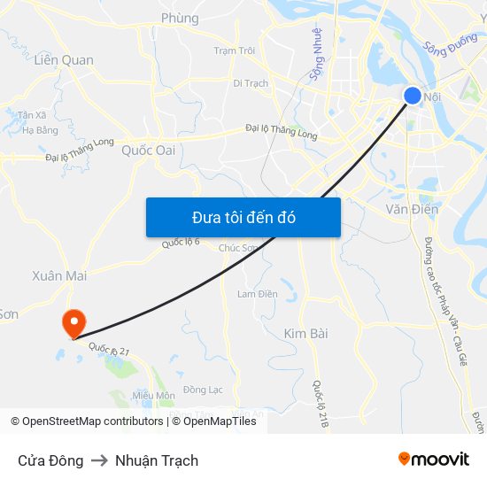 Cửa Đông to Nhuận Trạch map