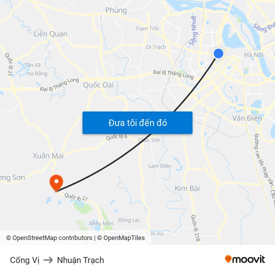 Cống Vị to Nhuận Trạch map