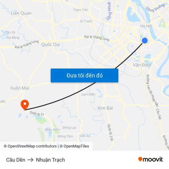 Cầu Dền to Nhuận Trạch map