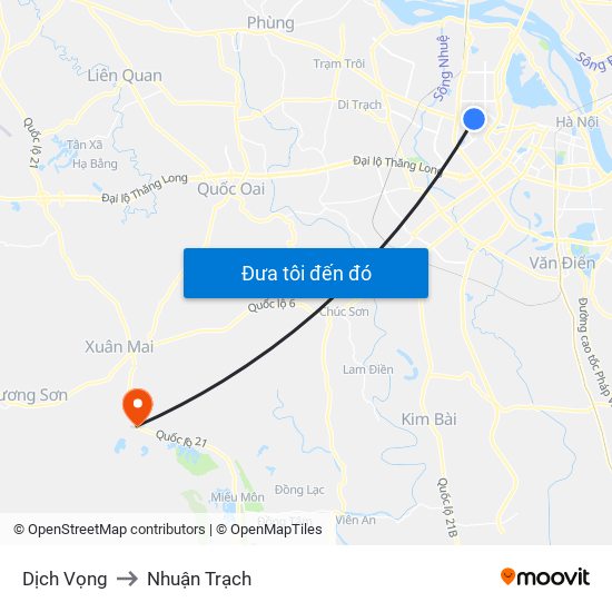 Dịch Vọng to Nhuận Trạch map