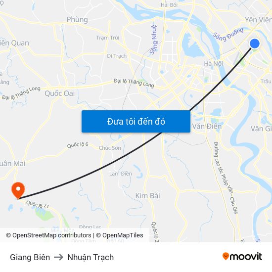 Giang Biên to Nhuận Trạch map