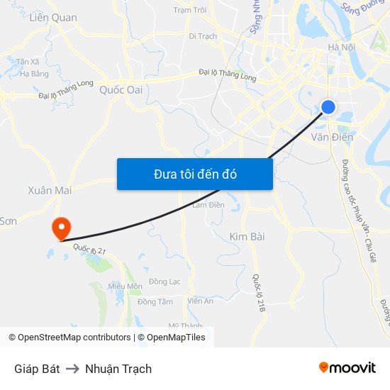 Giáp Bát to Nhuận Trạch map