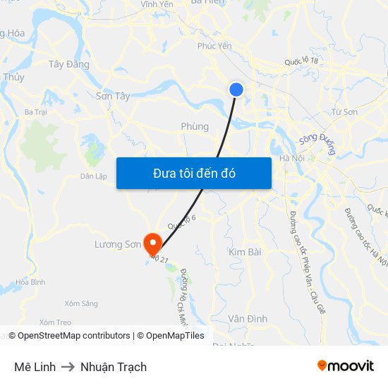 Mê Linh to Nhuận Trạch map