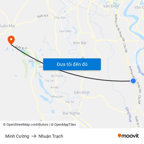 Minh Cường to Nhuận Trạch map