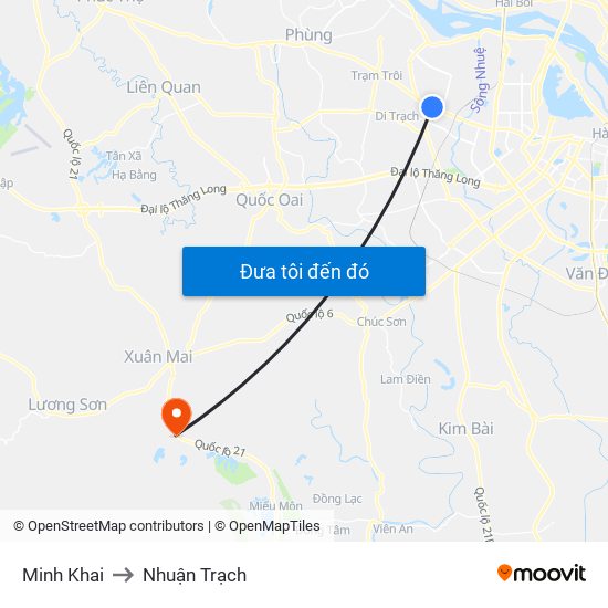 Minh Khai to Nhuận Trạch map
