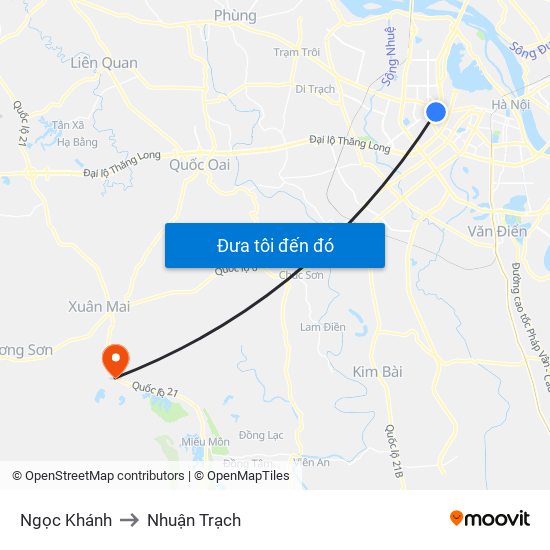 Ngọc Khánh to Nhuận Trạch map