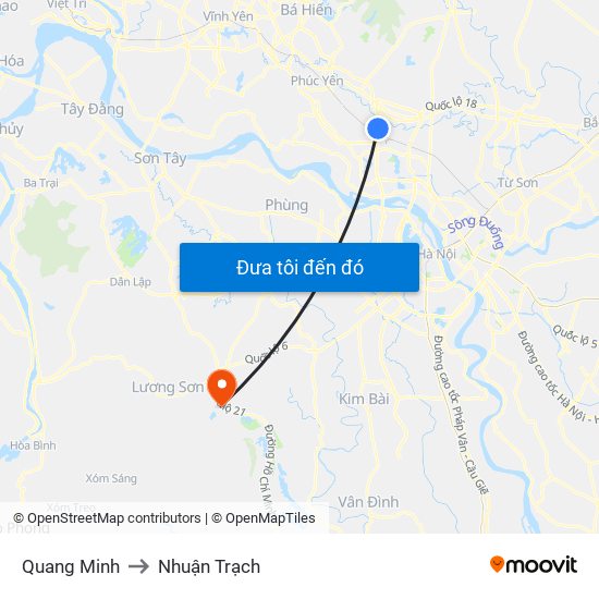 Quang Minh to Nhuận Trạch map