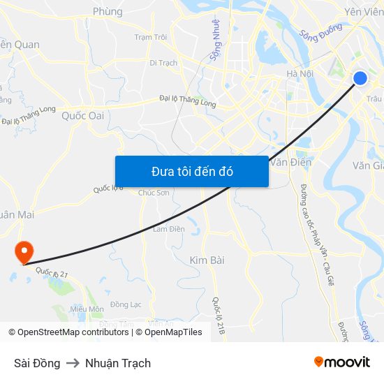 Sài Đồng to Nhuận Trạch map