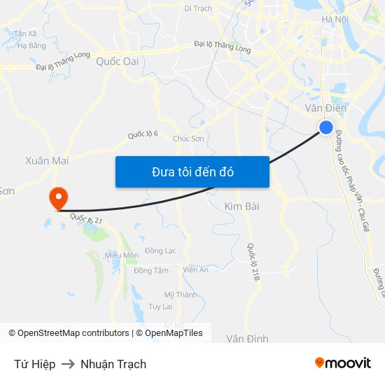 Tứ Hiệp to Nhuận Trạch map