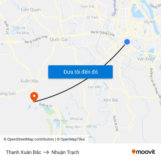 Thanh Xuân Bắc to Nhuận Trạch map